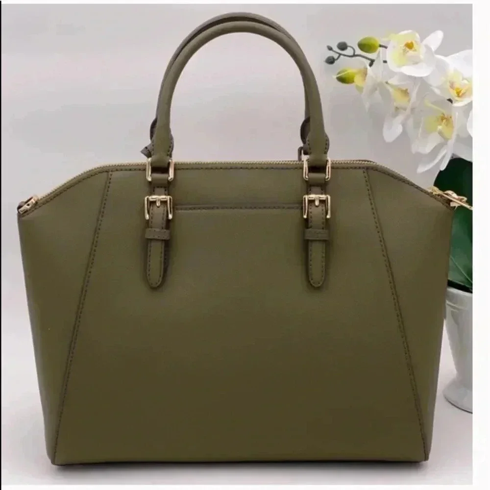 Michael Kors Ciara Duffle Solid olive green color